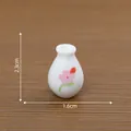 Miniature white ceramic vase with flower print for dollhouse decor, 2.3cm height - Vase Style 3 / H2.3cm W1.6cm