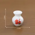 Miniature white ceramic dollhouse vase with red flower pattern, dimensions 2.1x2.3cm - Vase Style 5