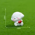 Cute miniature white puppy figurine holding a red heart on green grass, 3cm x 2.8cm - Heart Hugging Style / 2.8x3.0cm / White