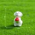 Miniature white cartoon puppy figurine with red flowers for micro landscape DIY decor - 2.7x1.6cm