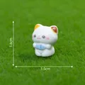 Miniature calico cat figurine holding a blue fish for DIY garden decor, 1.6cm height - Holding Fish (4#) / 1.6x1.5cm