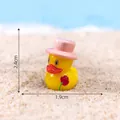 Miniature cute yellow duck figurine wearing a pink hat with LOVE text and a rose - Rose Duck Style (C3223)