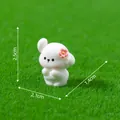Miniature white puppy figurine with pink flower, cute micro landscape desktop ornament - Style 4 (Curious)