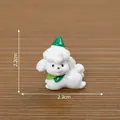 Cute white Christmas puppy figurine with green hat, 2.2x2.3cm micro resin ornament - Christmas Dog / Green Pointed Hat
