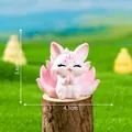Miniature pink fox fairy figurine with dimensions for DIY micro landscape decor - Praying Fox / Pink
