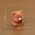 Detailed miniature brown teddy bear figurine with red bowtie for DIY dollhouse decor - Height 2.2cm x Width 1.9cm / Brown Teddy Bear (C2978)