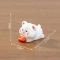 Miniature cute white lucky cat figurine with dimension markings for DIY desktop decor - Style 3 Blessing / 1.8x2.0x2.7cm