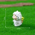 Adorable miniature white sheep figurine carrying harvest basket for DIY micro landscape decor - Sheep with Basket / 3x2.7cm