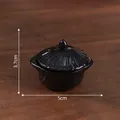 Miniature black ceramic casserole pot model for dollhouse DIY decor, 5cm x 3.7cm size - Removable Lid Series Pot / Black Mini Stew Pot