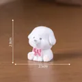 Mignonne figurine de chien floquée blanche avec nœud rose pour DIY, petit chiot de 2,8 cm - Bichon frisé / 1 Pièce