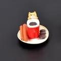 Cute miniature cat in a coffee cup figurine for DIY micro landscape garden decoration - No. 4 Square Red Cup Cat