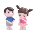 Cute miniature boy and girl couple resin figurines for DIY cake topper and landscape - Blue and Pink Pair