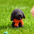 Cute black puppy figurine with orange scarf for micro landscape, 3.5cm tall - Coffee