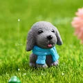 Miniature grey resin dog figurine with blue scarf for micro landscapes - Gray