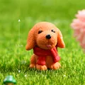 Miniature resin puppy figurine with red scarf for micro landscape decor, 3.5cm height - Orange