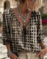Blusa bohemia de lunares con cuello en V con volantes y lazo - Negro