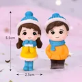 Cute miniature couple figurines for micro landscape decoration, height 5.5cm - Blue Hat Couple / 1 Pair