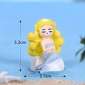 Miniature mermaid figurine for beach micro-landscape aquarium decor, 5.2cm tall - Blink Eyes / Smiling (Yellow Hair Blue Tail Sitting)
