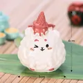 Handcrafted cute white resin Zongzi figurine with pink ice cream hat, 4cm height - Red Bean Dumpling / Zongzi Collection