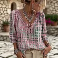 Stylish bohemian ethnic polka dot print summer blouse with ruffle neck and tie detail - S / Tops / Pink