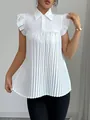 Detailed view of a elegant white pleated short-sleeved blouse with collar for women - S / Tops / White