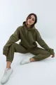 Premium tweedelige set voor dames met olijfgroene fleece hoodie en joggingbroek - Legergroen