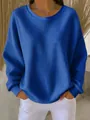 Casual blue waffle knit round neck long sleeve sweatshirt for women, relaxed fit style - S / Tops / Blue