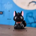 Miniature black cat Halloween ornament with dimension labels 3.8cm by 2.8cm. - Black Cat