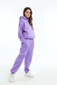 Volledig beeld van de stijlvolle paarse dikke fleece joggingbroek en hoodie voor dames - S / Boven- En Onderstuk / Paars