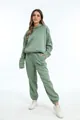 Oversized saliegroene hoodie en joggingbroek tweedelige set voor herfstmode dames. - Groen