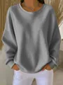 Grey waffle knit long sleeve sweatshirt for women with round neck, long sleeves and relaxed fit - Gray