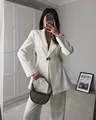 Elegante conjunto de blazer blanco entallado para ropa de oficina profesional de mujer - S / Top Y Pantalón / Blanco