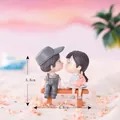 Adorable couple figurines sitting on wooden bench for DIY micro-landscape, 5.8cm height. - Gray Pair with Bench