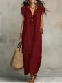 Deep red bohemian floor-length maxi dress with flutter sleeves and elegant ruffle details - Burgundy