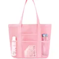 Bolso de playa grande de malla rosa con múltiples bolsillos para natación y fitness - Rosa