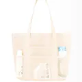 Large beige folding mesh beach bag for travel, swimming, and gym storage purpose. - Off White