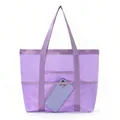 Large purple foldable mesh beach tote bag for swimming, gym, and shower storage - Purple
