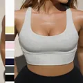 Grey high-elasticity ribbed sports yoga vest for women with multi-color swatch display - XS / Tops / Gray