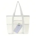 Large capacity white mesh beach bag with sturdy gray straps for travel and swimming - Gray