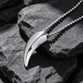 Polished titanium steel wolf tooth pendant necklace on a ball chain for men and women - Pendant With Ball Chain / 60cm Chain Length