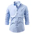 Premium light blue pure cotton long sleeve denim shirt with stylish dual chest pockets - 3XL / Tops / Double Pockets / Light Blue