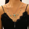 Parure de colliers turquoise style bohème western avec pendentifs tête de taureau - Style Tête De Boeuf Turquoise (WG-0591)