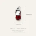 Vintage red enamel car-shaped stainless steel pendant with detailed size annotations - Red Car Pendant