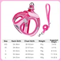 Pink reflective breathable mesh dog harness and leash set with detailed size chart - XS / 4th Gen Upgrade Rose Red