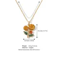 Enamel floral birth flower necklace in orange and yellow finish with copper chain - October Calendula