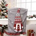Festive grey Christmas gnome chair cover featuring 3D faceless doll and snowflakes - Braids Gnome Style