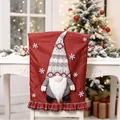 Festive Christmas chair back cover featuring a cute 3D gnome doll for holiday home dining decor - Santa Claus Style