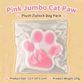 Large pink flocked cat paw squeeze toy in transparent zip bag for effective stress relief - Flocked Plush Style / Self-sealing Bag / Pink