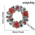 Couronne de Noël artificielle avec fleurs rouges et baies, taille 30cm pour décor - D1-2 Couronne verte givrée blanche avec fleurs rouges (30CM)