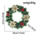 Couronne de Noël artificielle avec baies rouges et fleurs dorées, 30cm de diamètre - D1-3 Couronne verte avec fleurs dorées (30CM)